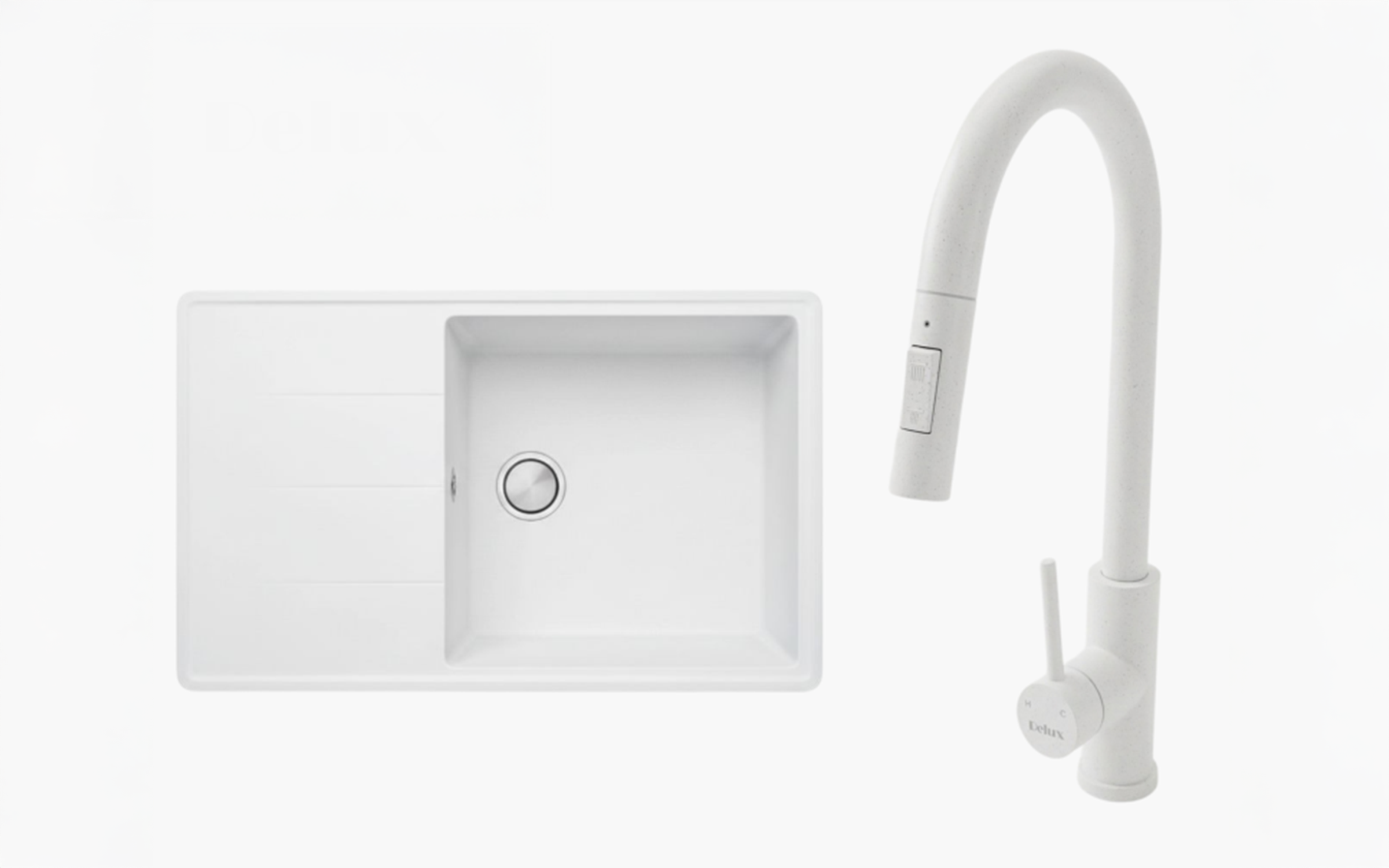 Sink with mixer tap Delux-L, white  1
